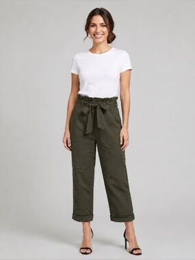 NWT Nordstrom High-Waist Paperbag Tie Pants - Grey Beluga